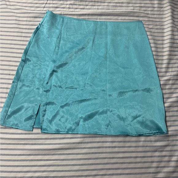 Satin Mini Skirt in Aqua - Picture 6 of 9